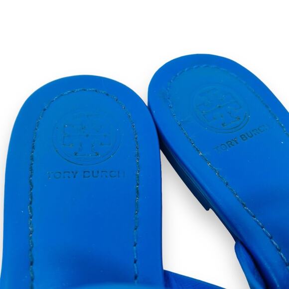 Tory Burch Tejus Embossed Leather Miller Sandal Bright Tropical Blue 5.5 Women’s - Picture 2 of 12